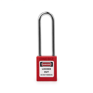 ONEBIZ Long Shackle Safety Padlock Red OB 14-BDG21DKD1K Thermoplastic Safety Padlock