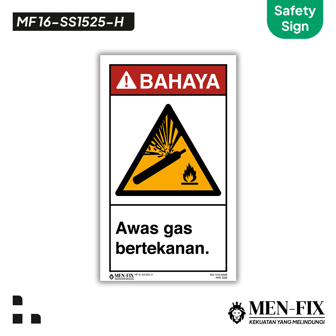 MEN-FIX MF 16-SS1525-H Awas gas bertekanan Sticker Sign